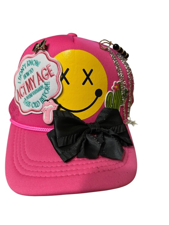 OTTO Pink custom made Smiley Face Trucker Hat